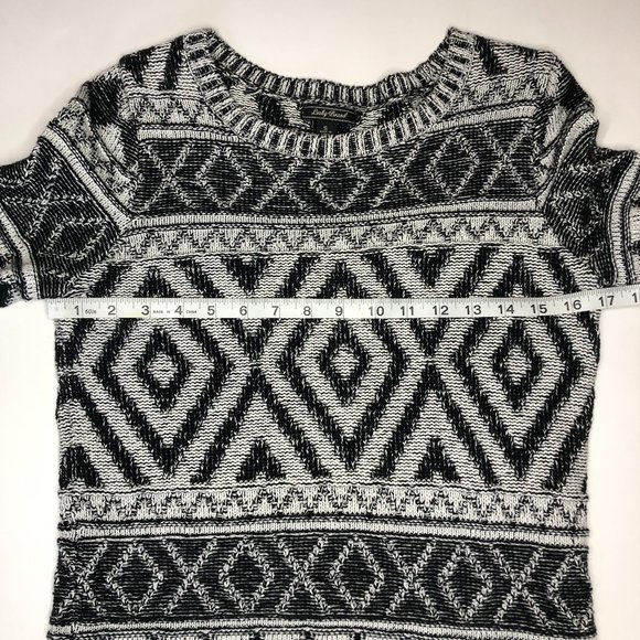 Lucky Brand Jacquard Black & White Geo Print Long Sleeve Sweater Y2K Classic - Picture 4 of 10